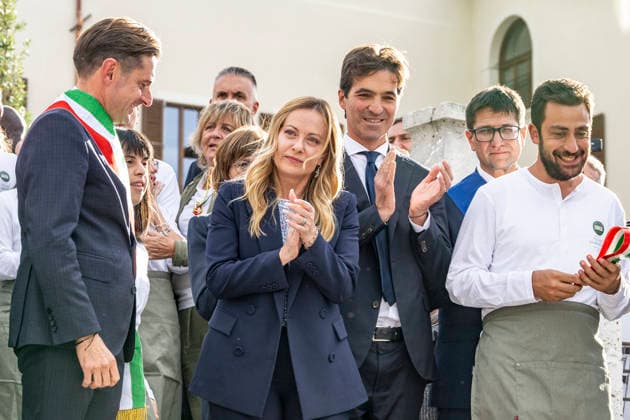 IPA89434819 - ASCOLI PICENO, ITALY OCTOBER 8, 2026: Prime Minister Giorgia Meloni attends the presentation and inauguration ceremony for the Palazzo Saladini Pilastri complex and its monumental park in Ascoli Piceno. The restoration project is part of the PINQuA program for urban regeneration and the enhancement of the city™s historical heritage. (Photo: Andrea Vagnoni IPA Agency)  Copyright: xAndreaxVagnonix xx IPA89434819