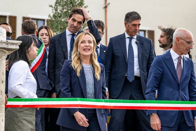 IPA89434785 - ASCOLI PICENO, ITALY OCTOBER 8, 2026: Prime Minister Giorgia Meloni attends the presentation and inauguration ceremony for the Palazzo Saladini Pilastri complex and its monumental park in Ascoli Piceno. The restoration project is part of the PINQuA program for urban regeneration and the enhancement of the city™s historical heritage. (Photo: Andrea Vagnoni IPA Agency)  Copyright: xAndreaxVagnonix xx IPA89434785