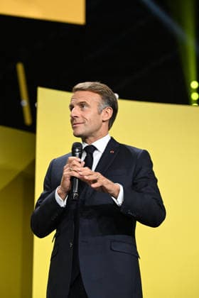 President Macron at Bpifrance Inno Generation - Paris France s President Emmanuel Macron delivers a speech on stage during the Bpifrance Inno Generation (BIG) event, one of Europe’s largest gatherings dedicated to entrepreneurs, in Paris, France on October 8, 2026. Photo by Jeanne Accorsini Pool ABACAPRESS.COM Paris France  Copyright: xAccorsinixJeanne Pool ABACAx