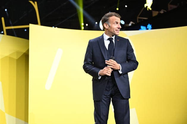 President Macron at Bpifrance Inno Generation - Paris France s President Emmanuel Macron delivers a speech on stage during the Bpifrance Inno Generation (BIG) event, one of Europe’s largest gatherings dedicated to entrepreneurs, in Paris, France on October 8, 2026. Photo by Jeanne Accorsini Pool ABACAPRESS.COM Paris France  Copyright: xAccorsinixJeanne Pool ABACAx