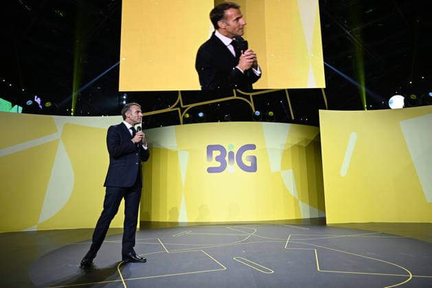 President Macron at Bpifrance Inno Generation - Paris France s President Emmanuel Macron delivers a speech on stage during the Bpifrance Inno Generation (BIG) event, one of Europe’s largest gatherings dedicated to entrepreneurs, in Paris, France on October 8, 2026. Photo by Jeanne Accorsini Pool ABACAPRESS.COM Paris France  Copyright: xAccorsinixJeanne Pool ABACAx