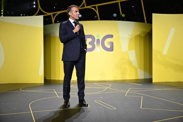 President Macron at Bpifrance Inno Generation - Paris France s President Emmanuel Macron delivers a speech on stage during the Bpifrance Inno Generation (BIG) event, one of Europe’s largest gatherings dedicated to entrepreneurs, in Paris, France on October 8, 2026. Photo by Jeanne Accorsini Pool ABACAPRESS.COM Paris France  Copyright: xAccorsinixJeanne Pool ABACAx