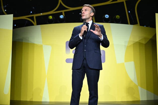 President Macron at Bpifrance Inno Generation - Paris France s President Emmanuel Macron delivers a speech on stage during the Bpifrance Inno Generation (BIG) event, one of Europe’s largest gatherings dedicated to entrepreneurs, in Paris, France on October 8, 2026. Photo by Jeanne Accorsini Pool ABACAPRESS.COM Paris France  Copyright: xAccorsinixJeanne Pool ABACAx