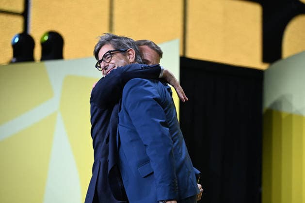 President Macron at Bpifrance Inno Generation - Paris France s President Emmanuel Macron greets General Manager of the Banque Publique d’Investissement (Bpifrance) Nicolas Dufourcq on stage during the Bpifrance Inno Generation (BIG) event, one of Europe’s largest gatherings dedicated to entrepreneurs, in Paris, France on October 8, 2026. Photo by Jeanne Accorsini Pool ABACAPRESS.COM Paris France  Copyright: xAccorsinixJeanne Pool ABACAx