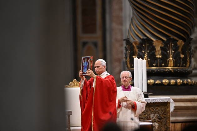 RECORD DATE NOT STATED MESSA_PAPA_2026 Italy, Rome, Vatican, 2026 10 8 Pope Leo XIV celebrates Holy Mass for the academic year at the Pontifical Universities in St Peter s Basilica in the Vatican . EDITORIAL USE ONLY - NO BOOKS Copyright: xAlessiaxGiuliani Catholicpressphotox