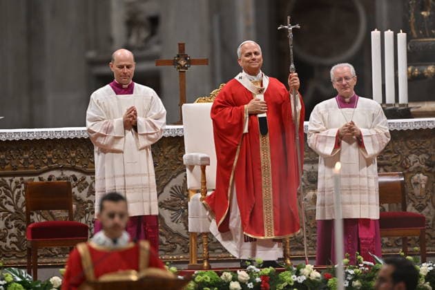 RECORD DATE NOT STATED MESSA_PAPA_2026 Italy, Rome, Vatican, 2026 10 8 Pope Leo XIV celebrates Holy Mass for the academic year at the Pontifical Universities in St Peter s Basilica in the Vatican . EDITORIAL USE ONLY - NO BOOKS Copyright: xAlessiaxGiuliani Catholicpressphotox