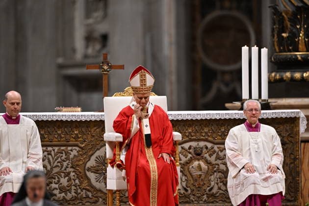 RECORD DATE NOT STATED MESSA_PAPA_2026 Italy, Rome, Vatican, 2026 10 8 Pope Leo XIV celebrates Holy Mass for the academic year at the Pontifical Universities in St Peter s Basilica in the Vatican . EDITORIAL USE ONLY - NO BOOKS Copyright: xAlessiaxGiuliani Catholicpressphotox
