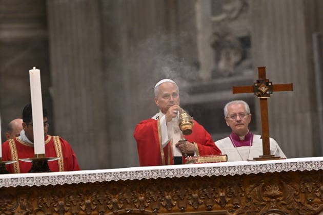 RECORD DATE NOT STATED MESSA_PAPA_2026 Italy, Rome, Vatican, 2026 10 8 Pope Leo XIV celebrates Holy Mass for the academic year at the Pontifical Universities in St Peter s Basilica in the Vatican . EDITORIAL USE ONLY - NO BOOKS Copyright: xAlessiaxGiuliani Catholicpressphotox