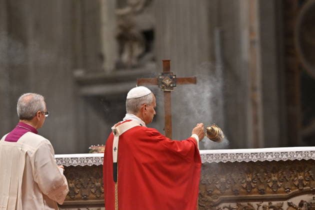 RECORD DATE NOT STATED MESSA_PAPA_2026 Italy, Rome, Vatican, 2026 10 8 Pope Leo XIV celebrates Holy Mass for the academic year at the Pontifical Universities in St Peter s Basilica in the Vatican . EDITORIAL USE ONLY - NO BOOKS Copyright: xAlessiaxGiuliani Catholicpressphotox