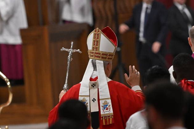 RECORD DATE NOT STATED MESSA_PAPA_2026 Italy, Rome, Vatican, 2026 10 8 Pope Leo XIV celebrates Holy Mass for the academic year at the Pontifical Universities in St Peter s Basilica in the Vatican . EDITORIAL USE ONLY - NO BOOKS Copyright: xAlessiaxGiuliani Catholicpressphotox