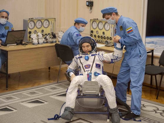 October 8, 2026, Baikonur, Kazakhstan: Baikonur, Kazakhstan. 14 July, 2026. Roscosmos cosmonaut Pyotr Dubrov has his Sokol suit pressure checked at the Baikonur Cosmodrome before the Expedition 75 launch, July 14, 2026 in Baikonur, Kazakhstan. He launched to the International Space Station later that day. Baikonur Kazakhstan - ZUMAp138 20261008_zaa_p138_060 Copyright: xBillxIngalls Nasax
