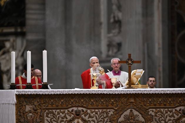 RECORD DATE NOT STATED MESSA_PAPA_2026 Italy, Rome, Vatican, 2026 10 8 Pope Leo XIV celebrates Holy Mass for the academic year at the Pontifical Universities in St Peter s Basilica in the Vatican . EDITORIAL USE ONLY - NO BOOKS Copyright: xAlessiaxGiuliani Catholicpressphotox