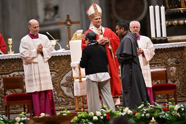 RECORD DATE NOT STATED MESSA_PAPA_2026 Italy, Rome, Vatican, 2026 10 8 Pope Leo XIV celebrates Holy Mass for the academic year at the Pontifical Universities in St Peter s Basilica in the Vatican . EDITORIAL USE ONLY - NO BOOKS Copyright: xAlessiaxGiuliani Catholicpressphotox