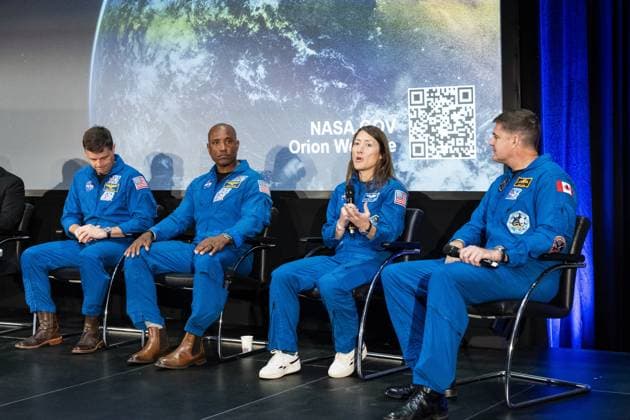 Niederlande, Pressekonferenz der Besatzungsmitglieder der Mondmission Artemis II im ESTEC in Noordwijk