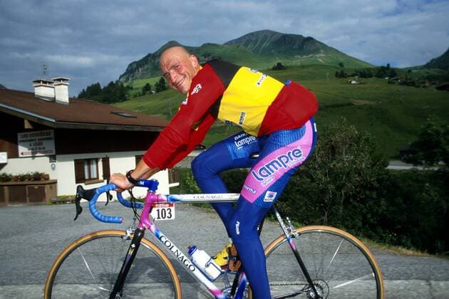 Ludo Dierckxsens (Lampre-Daikin, Belgien) trainiert am Ruhetag Radsport Herren Tour de France 1999, Straßenradsport, Straßenradrennsport, Straße, Rad, Radrennen, Radrennsport, Einzelbild Le Grand Bornand Begeisterung, Freude,