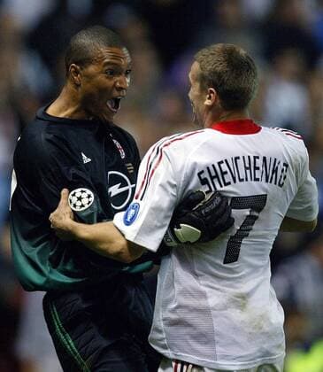 Torwart Dida (li.) und Andrej Schewtschenko (beide Milan) - Siegesjubel nach dem gewonnenem Elfmeterschießen Fußball EC 1 Herren Champions League 2002 2003, AC Mailand, Finale, Endspiel, Andriy, Andrii, Andri, Andry, Andrei, Gruppe Old Trafford, Emotionen, Manchester Glück Freude, Begeisterung,