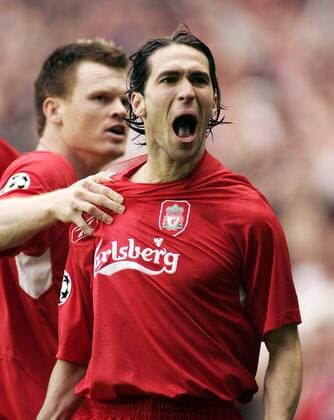 Luis Garcia (Liverpool) - Torjubel - EDITORIAL USE ONLY. No use with unauthorised audio, video, data, fixture lists, club league logos or live services. Online in-match use limited to 120 images, no video emulation. No use in betting, games or single club league player publications. Fußball EC 1 Herren Champions League 2004 2005, Halbfinale, Liverpool FC Einzelbild Liverpool Begeisterung, Freude,