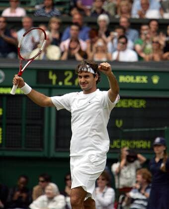 Roger Federer (Schweiz) - Schlußjubel Tennis Herren All England Championships 2006, ATP Tour, Grand Slam, Einzelbild Wimbledon Halbfinale, London Freude, Tennis Herren All England Championships 2006, ATP Tour, Grand Slam, Einzelbild Wimbledon Halbfinale, London Freude,