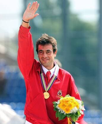 Miguel Vila Ubach (Spanien), Weltmeister 2006 im 160 km Distanzreiten Pferdesport WM Herren World Equestrian Games 2006, Weltreiterspiele, Reiten, Reitsport, Distanzreiten, Langstrecke Einzelbild Aachen Freude, Pferdesport WM Herren World Equestrian Games 2006, Weltreiterspiele, Reiten, Reitsport, Distanzreiten, Langstrecke Einzelbild Aachen Freude,