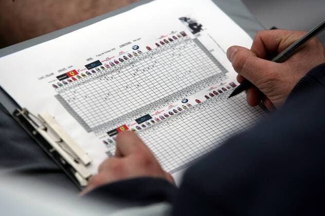 Eine Rundentabelle wird ausgefüllt Motorsport Grand Prix Herren Großer Preis von Japan 2006, Formel 1 Weltmeisterschaft, F1, F, GP, WM, Freies Training Einzelbild Suzuka Motorsport Grand Prix Herren Großer Preis von Japan 2006, Formel 1 Weltmeisterschaft, F1, F, GP, WM, Freies Training Einzelbild Suzuka