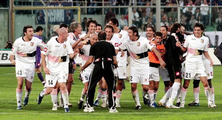 Mannschaftsjubel Palermo - Fußball Herren Serie A 2006 2007, 1. Italienische Liga, US Palermo, Vdig Totale Florenz Freude, Begeisterung, Fußball Herren Serie A 2006 2007, 1. Italienische Liga, US Palermo, Vdig Totale Florenz Freude, Begeisterung,