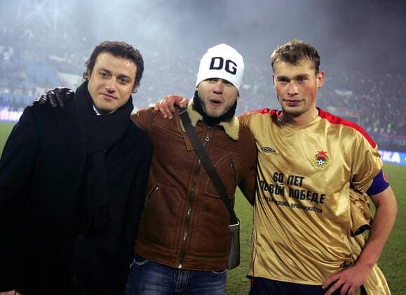 Russischer Meister ZSKA Moskau, v.li.: Rolan Gusev, Torwart Igor Akinfeev und Vassili Berezoutski - Fußball Herren Premier Liga 2006, 1. Russische Liga, CSKA Moskau Gruppe Kleidung, Outfit Moskau Harmonie, Fußball Herren Premier Liga 2006, 1. Russische Liga, CSKA Moskau Gruppe Kleidung, Outfit Moskau Harmonie,