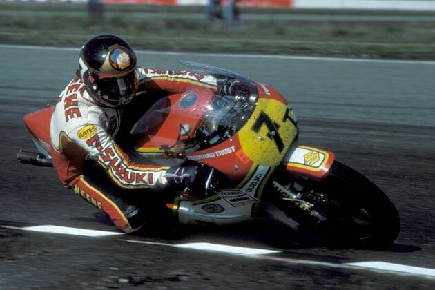 Barry Sheene (England) auf seiner Maschine Motorsport WM Herren Weltmeisterschaft 1979, Motorrad, Motorradrennen, Motorradrennsport, Motorradsport, Maschine Einzelbild Aufnahmedatum geschätzt Hockenheim Hockenheimring Motorsport WM Herren Weltmeisterschaft 1979, Motorrad, Motorradrennen, Motorradrennsport, Motorradsport, Maschine Einzelbild Aufnahmedatum geschätzt Hockenheim Hockenheimring