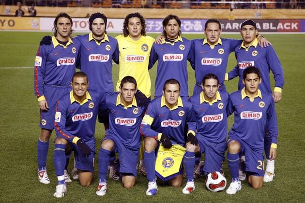 Mannschaftsfoto Club America, hi.v.li.: Claudio Lopez, Duilio Davino Rodriguez, Torwart Guillermo Ochoa, Ricardo Rojas, German Villa, Salvador Cabanas, vorn: Fabiano Pereira, Oscar Rojas, Cuauhtemoc ... - (aflo1090) Fußball Herren FIFA Klub WM 2006, Club World Championship, Toyota Cup, Club America Mexico City (Mexiko) Totale Tokio Fußball Herren FIFA Klub WM 2006, Club World Championship, Toyota Cup, Club America Mexico City (Mexiko) Totale Tokio