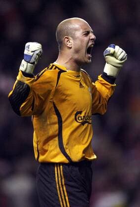 Torwart Jose Manuel Reina (Liverpool) - Schlussjubel - EDITORIAL USE ONLY. No use with unauthorised audio, video, data, fixture lists, club league logos or live services. Online in-match use limited to 120 images, no video emulation. No use in betting, games or single club league player publications. Fußball EC 1 Herren Champions League 2006 2007, Liverpool FC Einzelbild o0 Achtelfinale Liverpool Begeisterung, Freude, Fußball EC 1 Herren Champions League 2006 2007, Liverpool FC Einzelbild o0 Achtelfinale Liverpool Begeisterung, Freude,