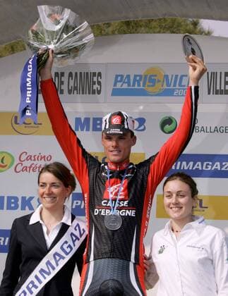 Luis Leon Sanchez (Spanien Caisse d Epargne) gewinnt die sechste Etappe bei Paris - Nizza 2007 Radsport Herren Paris Nizza 2007, ProTour, Straßenradsport, Straße, Rad Gruppe 6. Etappe: Brignoles - Cannes Freude, Radsport Herren Paris Nizza 2007, ProTour, Straßenradsport, Straße, Rad Gruppe 6. Etappe: Brignoles - Cannes Freude,