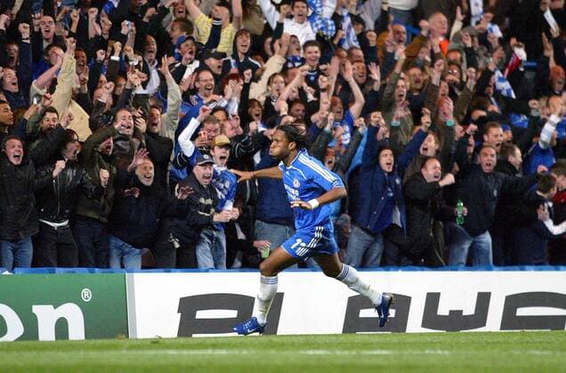 Didier Drogba (Chelsea) - Torjubel - EDITORIAL USE ONLY. No use with unauthorised audio, video, data, fixture lists, club league logos or live services. Online in-match use limited to 120 images, no video emulation. No use in betting, games or single club league player publications. Fußball EC 1 Herren Champions League 2006 2007, FC Chelsea London Einzelbild London Begeisterung, Freude, Fußball EC 1 Herren Champions League 2006 2007, FC Chelsea London Einzelbild London Begeisterung, Freude,