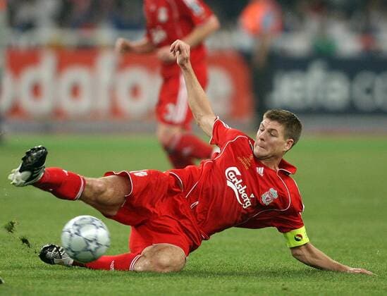 Steven Gerrard (Liverpool) am Ball - Fußball EC 1 Herren Champions League 2006 2007, Finale, Endspiel, FC Liverpool Einzelbild Athen Dynamik, Kampf, Fußball EC 1 Herren Champions League 2006 2007, Finale, Endspiel, FC Liverpool Einzelbild Athen Dynamik, Kampf,