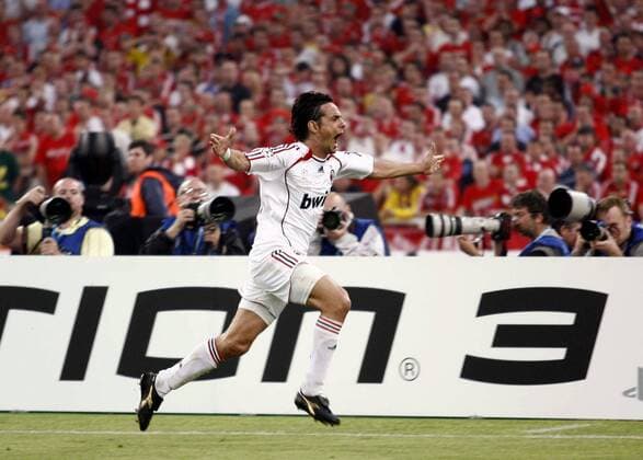 Filippo Inzaghi (AC Mailand) - Torjubel - EDITORIAL USE ONLY. No use with unauthorised audio, video, data, fixture lists, club league logos or live services. Online in-match use limited to 120 images, no video emulation. No use in betting, games or single club league player publications. Fußball EC 1 Herren Champions League Finale 2006 2007, Endspiel, Milan Einzelbild Athen Freude, Begeisterung, Fußball EC 1 Herren Champions League Finale 2006 2007, Endspiel, Milan Einzelbild Athen Freude, Begeisterung,