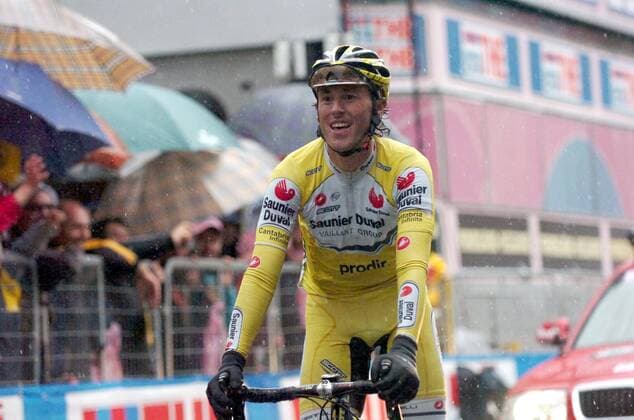 Iban Mayo (Spanien Saunier Duval Prodir) gewinnt die 19. Etappe des Giro d Italia 2007 - Radsport Herren Giro d Italia 2007, dItalia, ProTour, Straßenradsport, Straße, Rad, Einzelbild 19. Etappe: Treviso - Comano Terme Freude, Radsport Herren Giro d Italia 2007, dItalia, ProTour, Straßenradsport, Straße, Rad, Einzelbild 19. Etappe: Treviso - Comano Terme Freude,