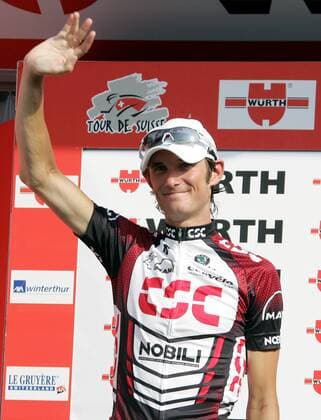 Fränk Schleck (Luxemburg CSC) - Gesamtführender nach der 5. Etappe der Tour de Suisse 2007 Radsport Herren Tour de Suisse 2007, ProTour, Straßenradsport, Straße, Rad Einzelbild 5. Etappe: Vaduz - Giubiasco Freude, Radsport Herren Tour de Suisse 2007, ProTour, Straßenradsport, Straße, Rad Einzelbild 5. Etappe: Vaduz - Giubiasco Freude,