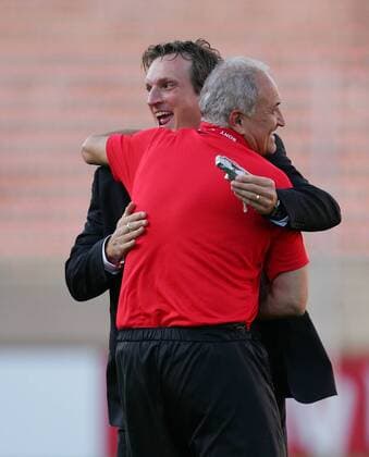 Nationaltrainer Paul Gludovatz (re.) und Teammanager Andreas Herzog (beide Österreich U20) - Schlussjubel Fußball Länderspiel Herren U20 WM 2007, U 20, Nationalteam, Gruppe A Gruppe o0 Junioren Edmonton Freude, Begeisterung, Fußball Länderspiel Herren U20 WM 2007, U 20, Nationalteam, Gruppe A Gruppe o0 Junioren Edmonton Freude, Begeisterung,