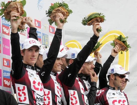 Andy Schleck (Luxemburg CSC, li.) und seine Teamkollegen gewinnen das Mannschaftszeitfahren zur 2. Etappe der Deutschland Tour 2007 Radsport Herren Deutschland Tour 2007, Deutschlandtour, ProTour, Straßenradsport, Straße, Rad, Zeitfahren Gruppe 2. Etappe: Bretten - Bretten Freude, Radsport Herren Deutschland Tour 2007, Deutschlandtour, ProTour, Straßenradsport, Straße, Rad, Zeitfahren Gruppe 2. Etappe: Bretten - Bretten Freude,