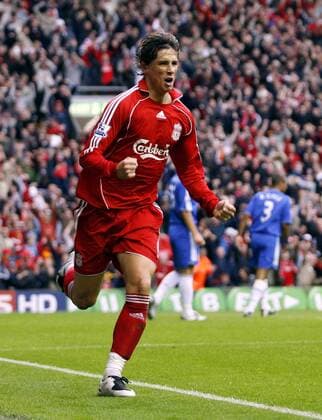 Torschütze Fernando Torres (Liverpool) jubelt - EDITORIAL USE ONLY. No use with unauthorised audio, video, data, fixture lists, club league logos or live services. Online in-match use limited to 120 images, no video emulation. No use in betting, games or single club league player publications. Fußball Herren English Premier League 2007 2008, 1. Englische Liga, Liverpool FC Einzelbild Liverpool Freude, Begeisterung, Fußball Herren English Premier League 2007 2008, 1. Englische Liga, Liverpool FC Einzelbild Liverpool Freude, Begeisterung,