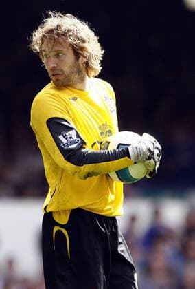 Torwart Stefan Wessels (Everton) schaut entsetzt hinter sich- EDITORIAL USE ONLY. No use with unauthorised audio, video, data, fixture lists, club league logos or live services. Online in-match use limited to 120 images, no video emulation. No use in betting, games or single club league player publications. Fußball Herren English Premier League 2007 2008, 1. Englische Liga, FC Everton Einzelbild Liverpool Fußball Herren English Premier League 2007 2008, 1. Englische Liga, FC Everton Einzelbild Liverpool