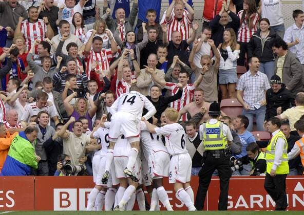 Torjubel Sunderland - EDITORIAL USE ONLY. No use with unauthorised audio, video, data, fixture lists, club league logos or live services. Online in-match use limited to 120 images, no video emulation. No use in betting, games or single club league player publications. Fußball Herren English Premier League 2007 2008, 1. Englische Liga, AFC Sunderland Totale Middlesbrough Freude, Begeisterung, Fußball Herren English Premier League 2007 2008, 1. Englische Liga, AFC Sunderland Totale Middlesbrough Freude, Begeisterung,