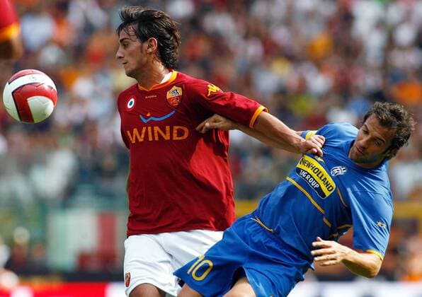 Alberto Aquilani (AS Rom, li.) gegen Alessandro del Piero (Juventus Turin) - Fußball Herren Serie A 2007 2008, 1. Italienische Liga, AS Rom - Juventus Turin 2:2, Roma, Juve Gruppe Rom Dynamik, Fußball Herren Serie A 2007 2008, 1. Italienische Liga, AS Rom - Juventus Turin 2:2, Roma, Juve Gruppe Rom Dynamik,
