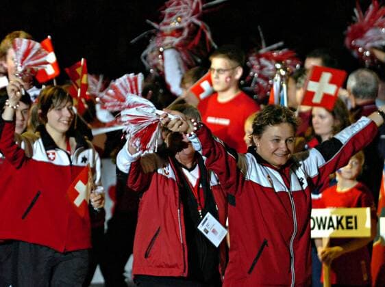 Marianne Martens (Schweiz) während der Eröffnungsfeier der Hallenradsport WM in Winterthur 2007 Radsport WM Damen Hallenradsport WM Eröffnung 2007, Eröffnungsfeier, Feier, Zeremonie, Rad, Gruppe Winterthur Freude, Radsport WM Damen Hallenradsport WM Eröffnung 2007, Eröffnungsfeier, Feier, Zeremonie, Rad, Gruppe Winterthur Freude,