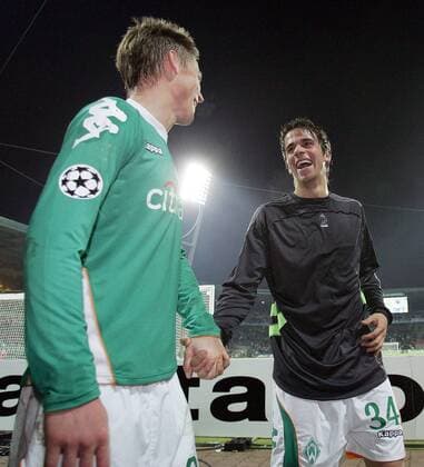 Martin Harnik (re.) und Markus Rosenberg (beide Bremen) - Schlussjubel Fußball EC 1 Herren Champions League 2007 2008, SV Werder Bremen Gruppe Bremen Glück, Harmonie, Freude, Begeisterung, Fußball EC 1 Herren Champions League 2007 2008, SV Werder Bremen Gruppe Bremen Glück, Harmonie, Freude, Begeisterung,