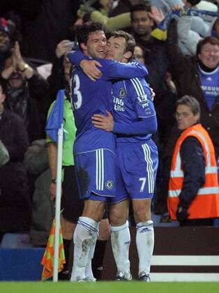 Andriy Shevchenko (re.) und Michael Ballack (beide Chelsea) - Torjubel - EDITORIAL USE ONLY. No use with unauthorised audio, video, data, fixture lists, club league logos or live services. Online in-match use limited to 120 images, no video emulation. No use in betting, games or single club league player publications. Fußball Herren Carling Cup 2007 2008, League, Ligapokal, Pokalspiel, Englischer Pokal, Chelsea FC London Gruppe London Freude, Fußball Herren Carling Cup 2007 2008, League, Ligapokal, Pokalspiel, Englischer Pokal, Chelsea FC London Gruppe London Freude,