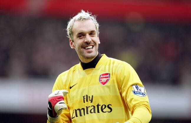 Torwart Manuel Almunia (Arsenal) - Jubel - EDITORIAL USE ONLY. No use with unauthorised audio, video, data, fixture lists, club league logos or live services. Online in-match use limited to 120 images, no video emulation. No use in betting, games or single club league player publications. Fußball Herren English Premier League 2007 2008, 1. Englische Liga, Arsenal FC London Einzelbild London Freude, Fußball Herren English Premier League 2007 2008, 1. Englische Liga, Arsenal FC London Einzelbild London Freude,
