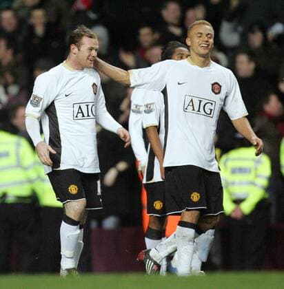 Wayne Rooney (li.) und Wesley Brown (beide Manchester United) - Torjubel - EDITORIAL USE ONLY. No use with unauthorised audio, video, data, fixture lists, club league logos or live services. Online in-match use limited to 120 images, no video emulation. No use in betting, games or single club league player publications. Fußball Herren FA Cup 2007 2008, Englischer Pokal, Pokalspiel, Manchester United, ManU Gruppe Birmingham Freude, Fußball Herren FA Cup 2007 2008, Englischer Pokal, Pokalspiel, Manchester United, ManU Gruppe Birmingham Freude,