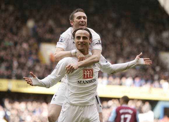Dimitar Berbatov (vorn) und Robbie Keane (beide Tottenham Hotspur) - Torjubel - Fußball Herren English Premier League 2007 2008, 1. Englische Liga, Tottenham Hotspurs, Spurs Gruppe London Freude, Begeisterung, Fußball Herren English Premier League 2007 2008, 1. Englische Liga, Tottenham Hotspurs, Spurs Gruppe London Freude, Begeisterung,