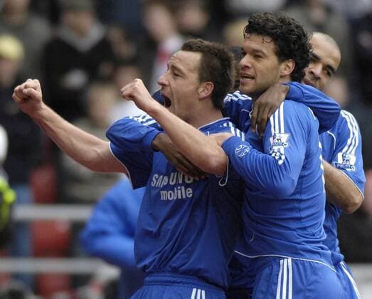 John Terry (li.) und Michael Ballack (beide Chelsea) - Torjubel - EDITORIAL USE ONLY. No use with unauthorised audio, video, data, fixture lists, club league logos or live services. Online in-match use limited to 120 images, no video emulation. No use in betting, games or single club league player publications. Fußball Herren English Premier League 2007 2008, 1. Englische Liga, Chelsea FC London Gruppe Sunderland Freude, Fußball Herren English Premier League 2007 2008, 1. Englische Liga, Chelsea FC London Gruppe Sunderland Freude,