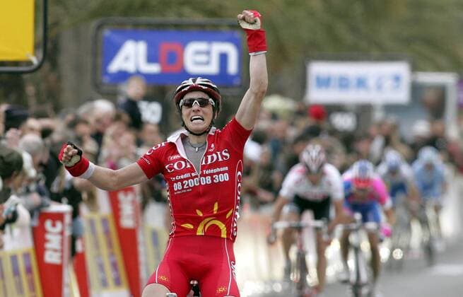 Sylvain Chavanel (Frankreich Cofidis) gewinnt die 6. Etappe bei Paris Nizza 2008 Radsport Herren Paris Nizza 2008, Straßenradsport, Straße, Rad, Einzelbild 6. Etappe: Sisteron - Cannes Begeisterung, Freude, Radsport Herren Paris Nizza 2008, Straßenradsport, Straße, Rad, Einzelbild 6. Etappe: Sisteron - Cannes Begeisterung, Freude,