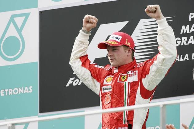 Kimi Räikkönen (Finnland Ferrari) jubelt über den Gewinn des GP von Malaysia 2008 - Motorsport Grand Prix Herren Großer Preis von Malaysia 2008, Formel 1 Weltmeisterschaft, F1, F, GP, WM Einzelbild Kuala Lumpur Sepang Freude, Motorsport Grand Prix Herren Großer Preis von Malaysia 2008, Formel 1 Weltmeisterschaft, F1, F, GP, WM Einzelbild Kuala Lumpur Sepang Freude,